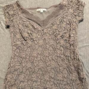 Cabi Lace V-Neck Top, Brownish Gray Boho Fairycore Mesh Blouse, Size M